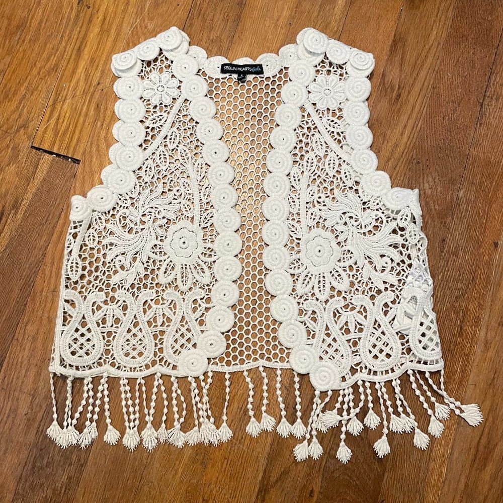 Sequin Hearts Boho Hippie Crochet Lace Girls Vest Size S (7)